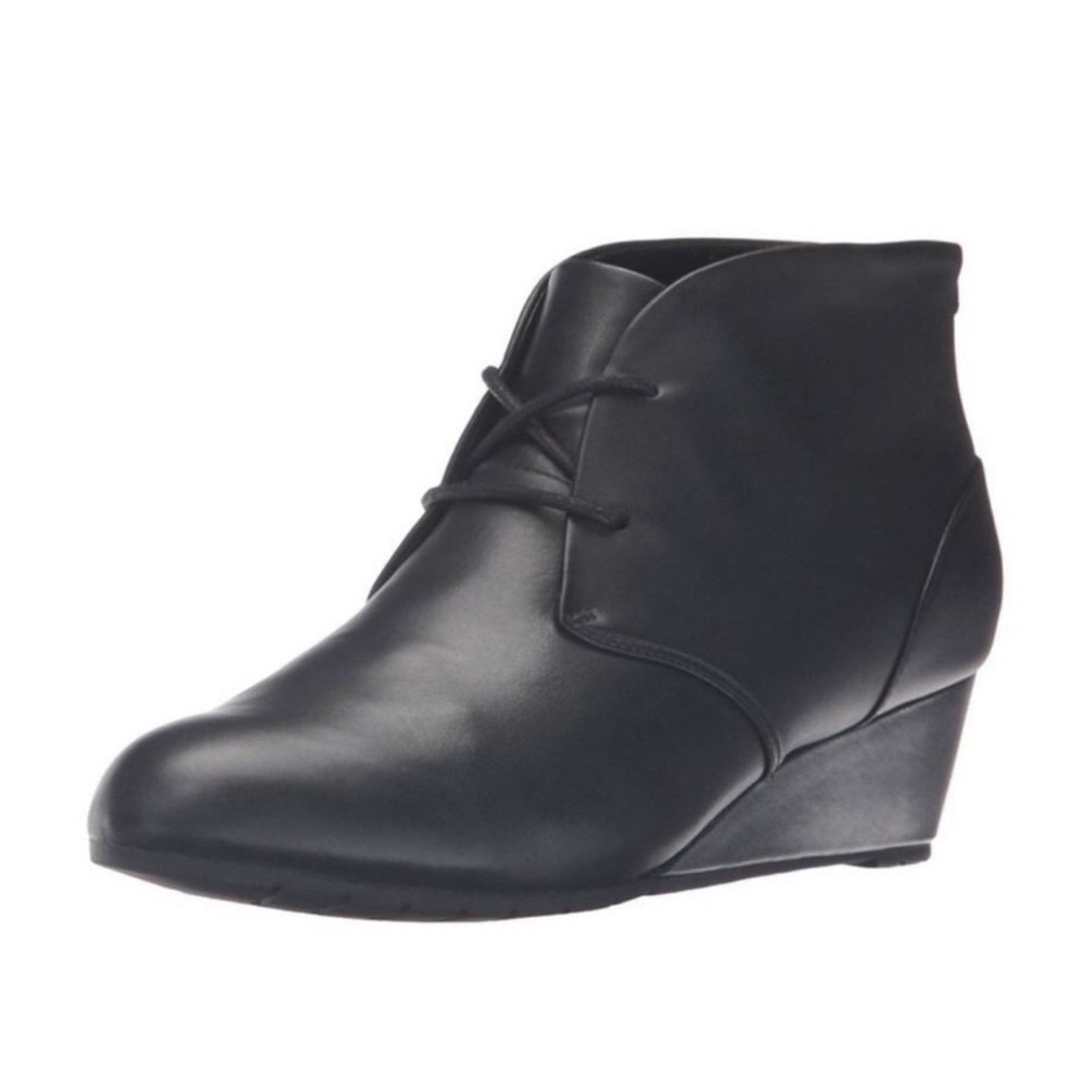 Clarks Vendra Peak Booties Women 12 Black Excellent Leather Wedge Ankle Boots